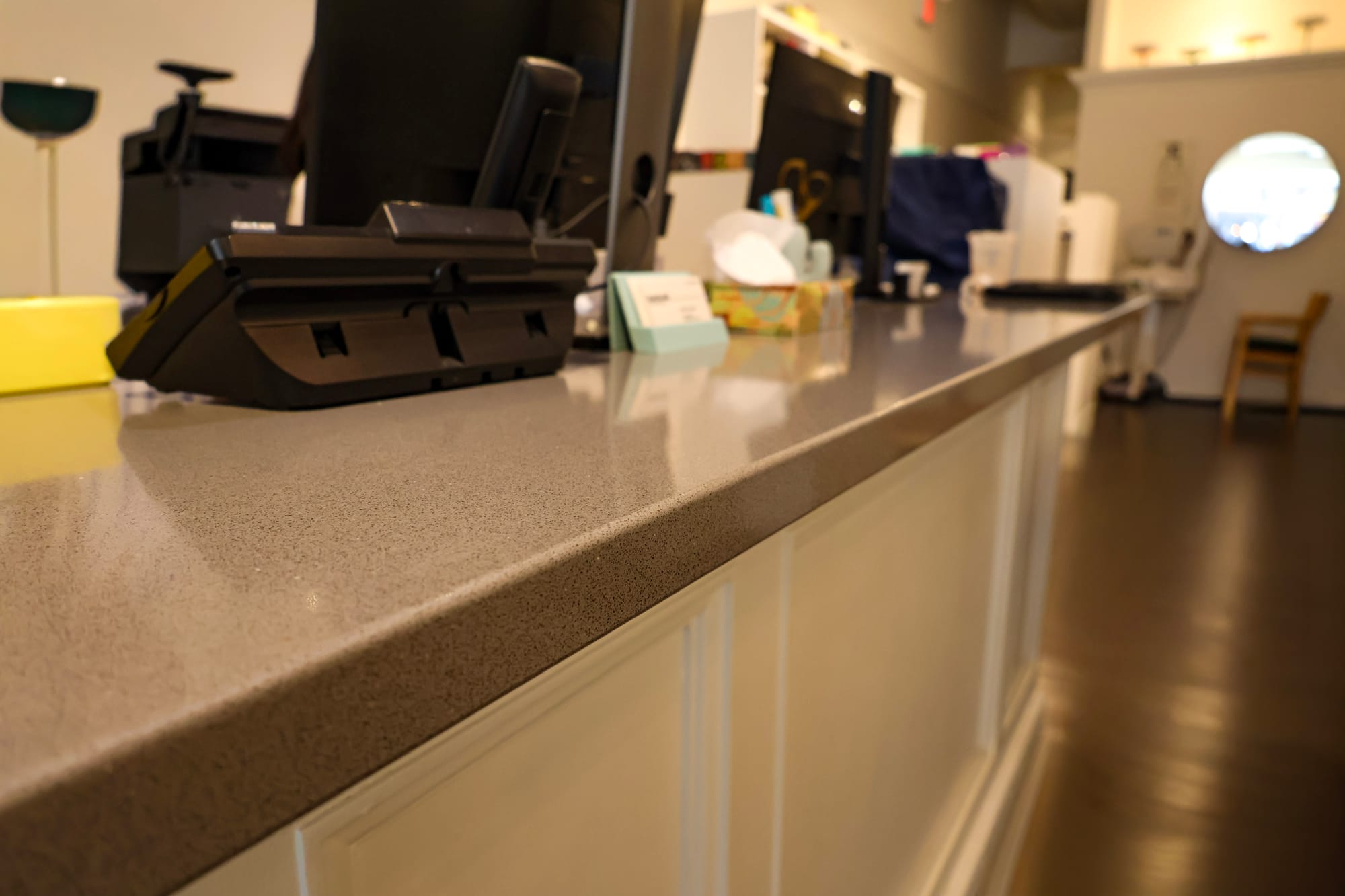 Reception desk at Boardwalk Eye Care in Cambridge